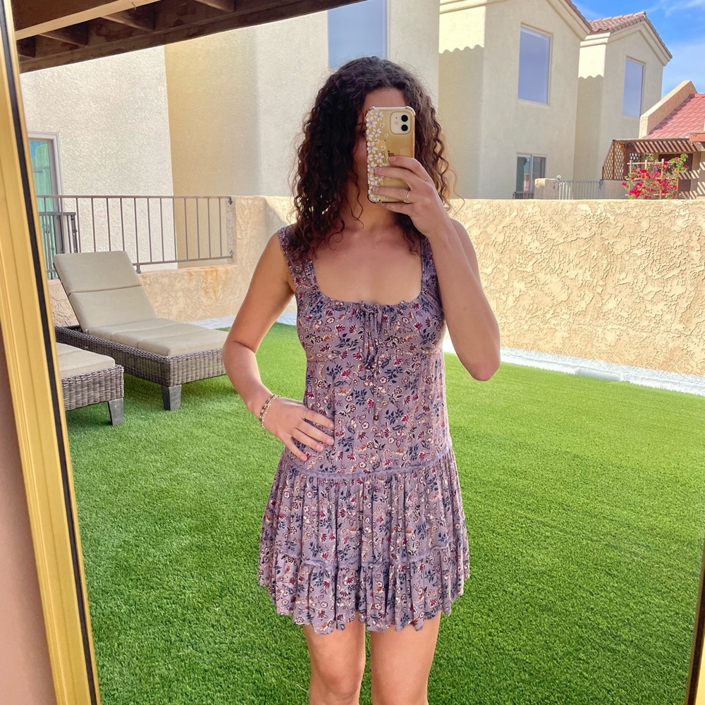 Angie Floral Mini Dress in Purple and Pink